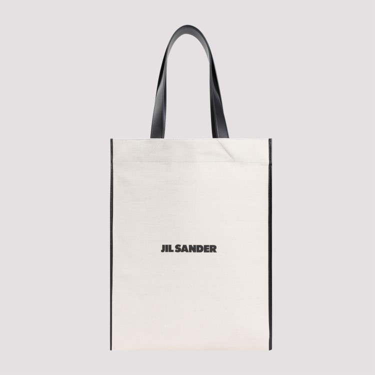 Jil Sander Natural White Cotton Border Book Tote Bag In White