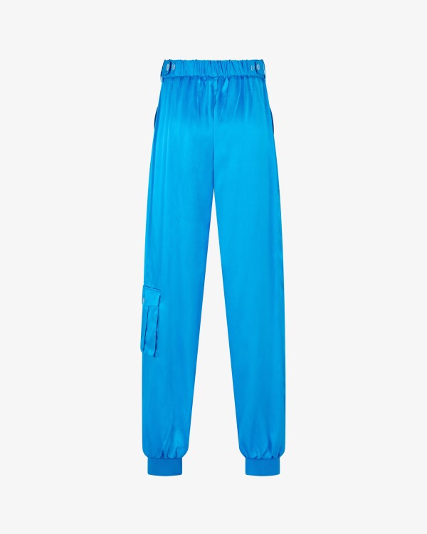 Shop Serena Bute Satin Parachute Trouser - Retro Blue