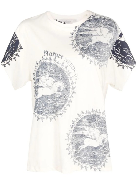 Shop Stella Mccartney T-shirt Eco Warrior Stamp Print Beige In White