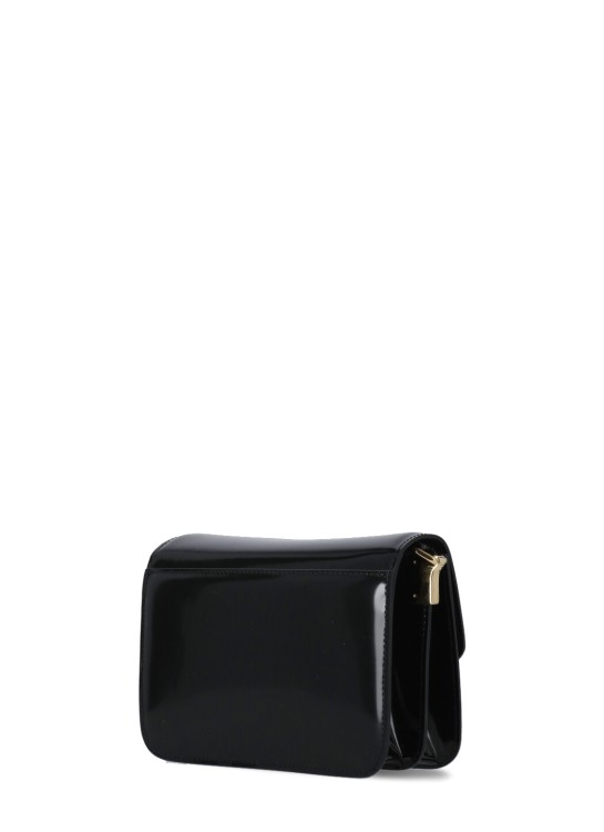 Shop Moschino Black Polished Leather Shoulder Bag