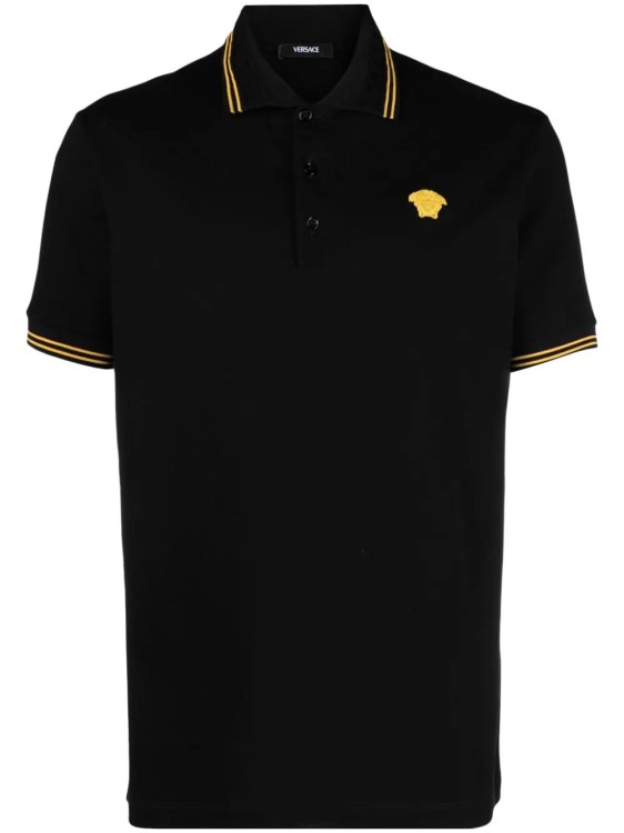 Shop Versace Black/yellow Medusa Polo Shirt