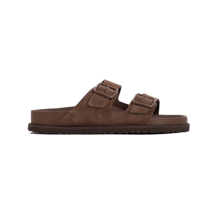 Shop Birkenstock Arizona Brown Suede Leather Sandals