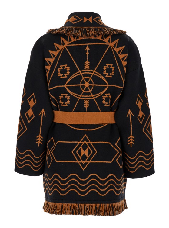 Alanui 'mystic Gate' Orange And Black Cardigan With Belt In Wool Woman In Black