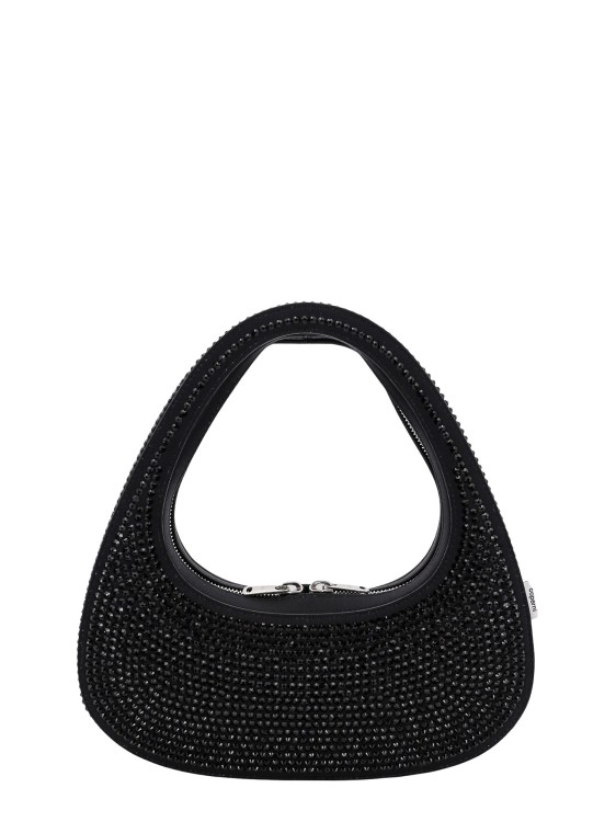 Shop Coperni Satin Handbag With All-over Rhinestones In Black