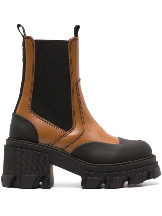 Shop Ganni Platform Leather Chelsea Boots In Brown