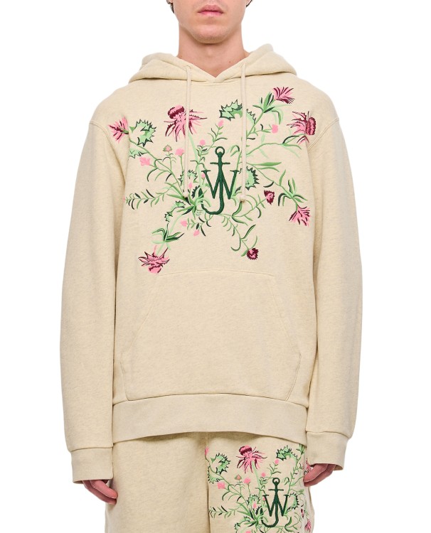 Shop Jw Anderson Pol Thistle Embroidery Hoodie In Neutrals