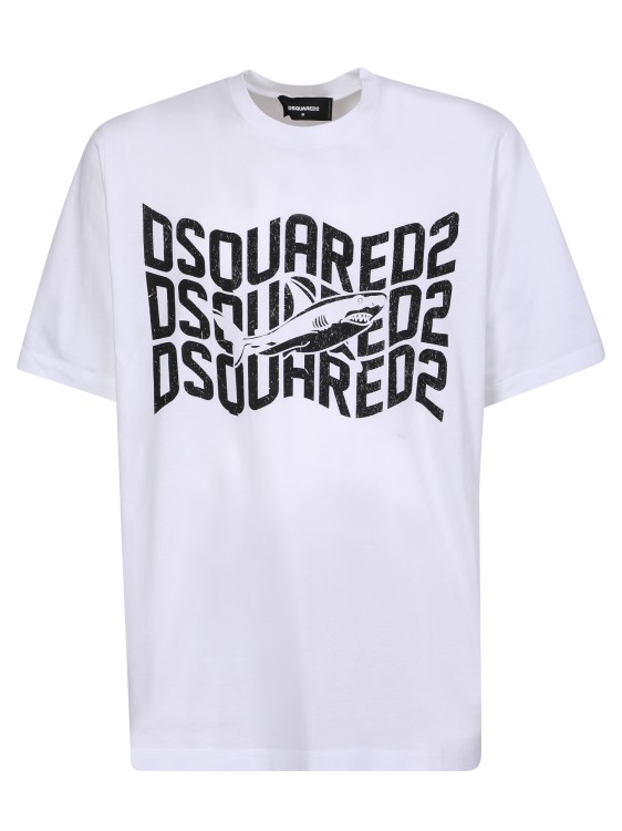 Dsquared2 White Shark Logo T-shirt In Neutrals