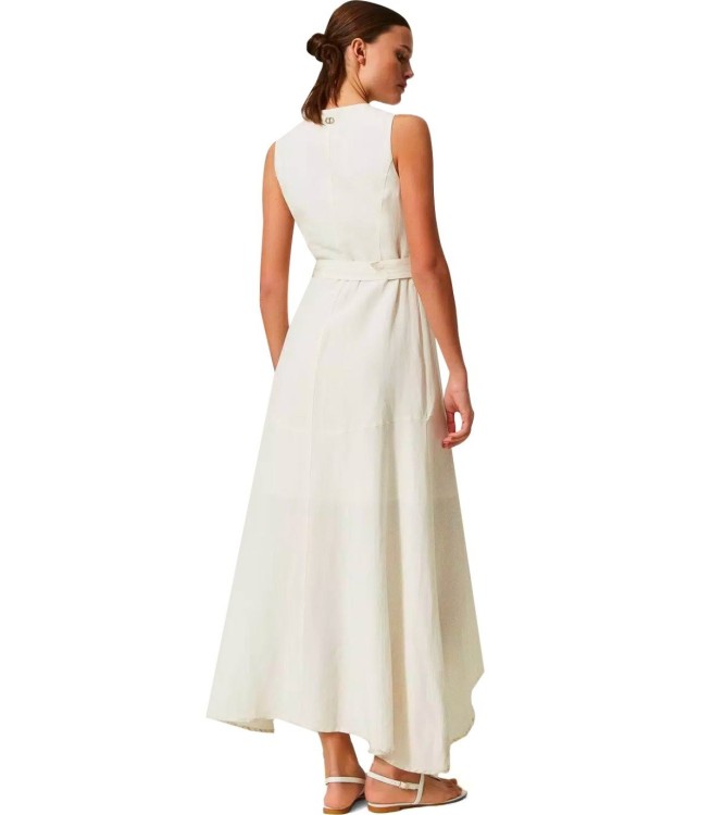 Shop Twinset Ivory Long Linen Dress In Neutrals
