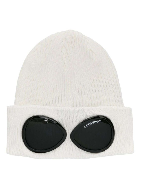 C.p. Company Goggles-detail Ribbed Beanie In White