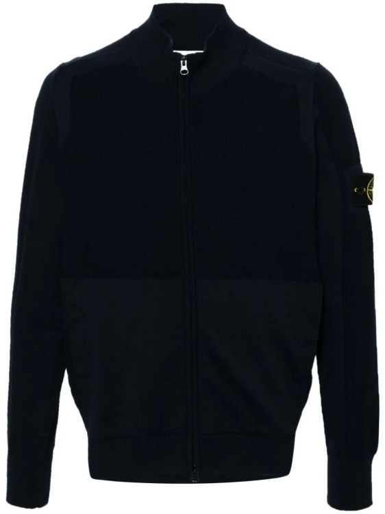 Stone Island Compasse-badge Knitted Cardigan In Black