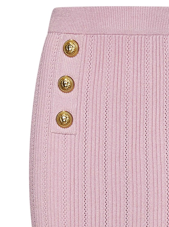 Shop Balmain Pink Ribbed Viscose Blend Knit Midi Skirt