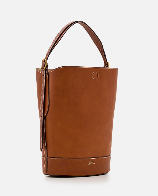Shop Polo Ralph Lauren Medium Bucket Leather Shoulder Bag In Orange