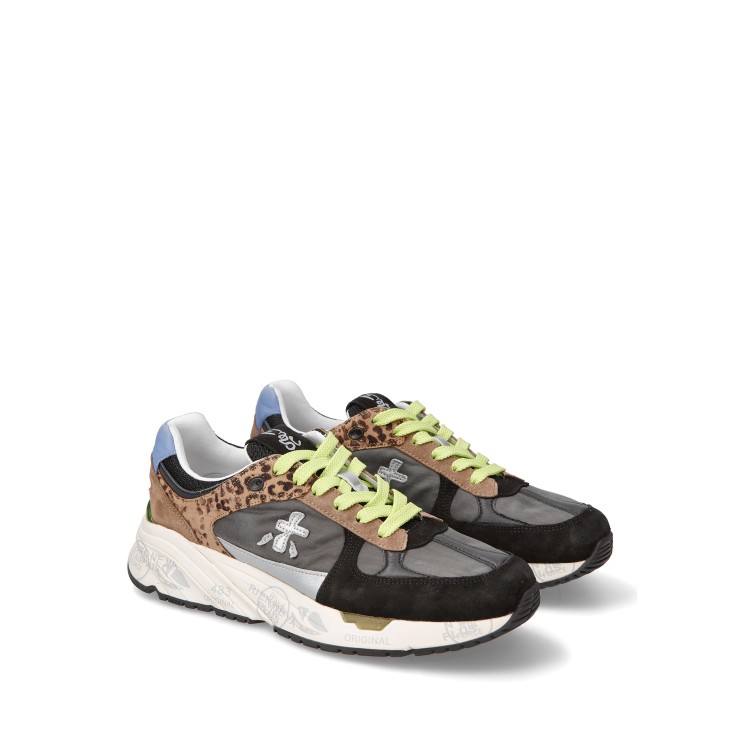 Shop Premiata Black Suede And Gray Fabric Mased Sneakers In Neutrals