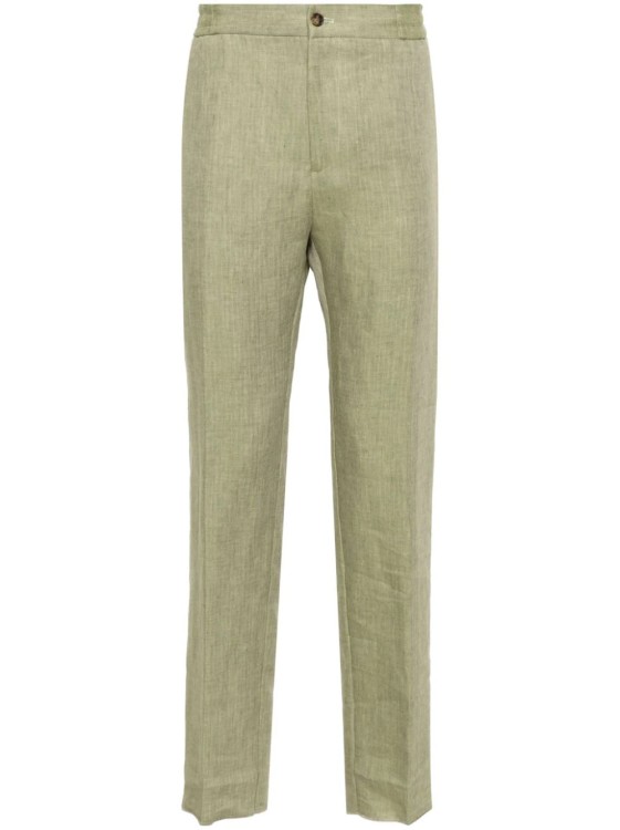 Shop Etro Green Tapered Linen Pants