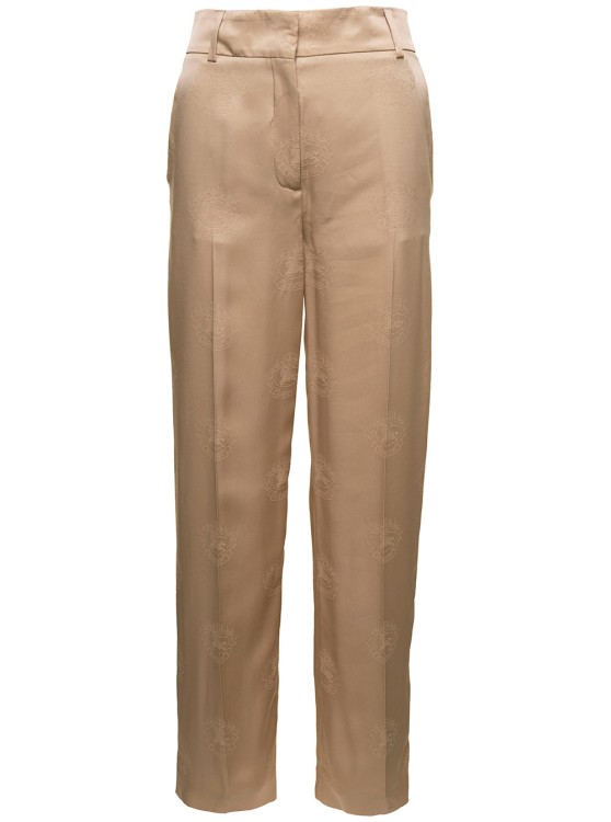 Shop Burberry Jane' Beige High-waisted Relaxed Pants In Silk In Brown