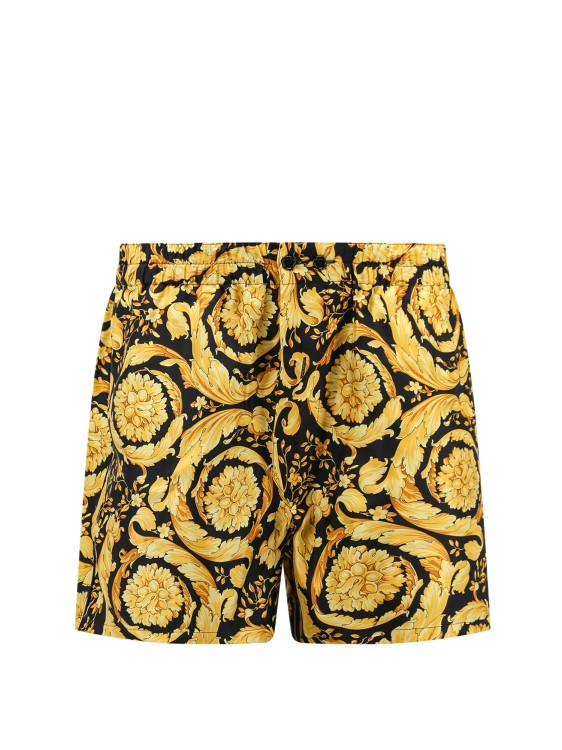 Shop Versace Silk Pajama Shorts With Barocco Print In Gold