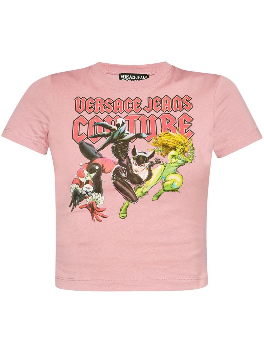 Versace Jeans Couture Graphic-print Cotton T-shirt In Pink