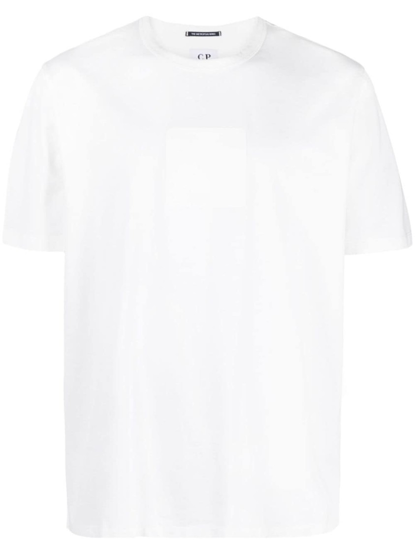 C.p. Company White T-shirt With Logo Embroidered On The Front Tone-on-tone In Cotton Man In White