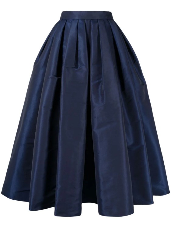 Shop Alexander Mcqueen Pleated Navy Blue Midi Skirt