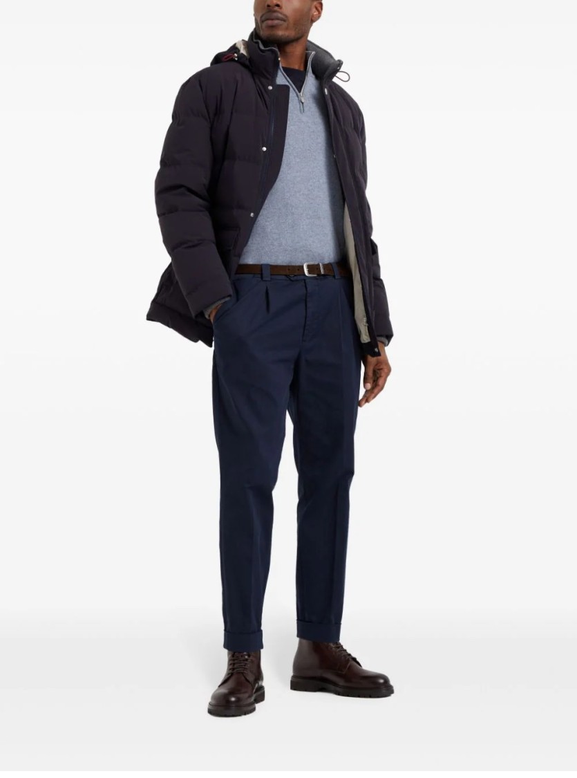 Brunello Cucinelli Hooded Down Jacket With Adjustable Back Slits In Black