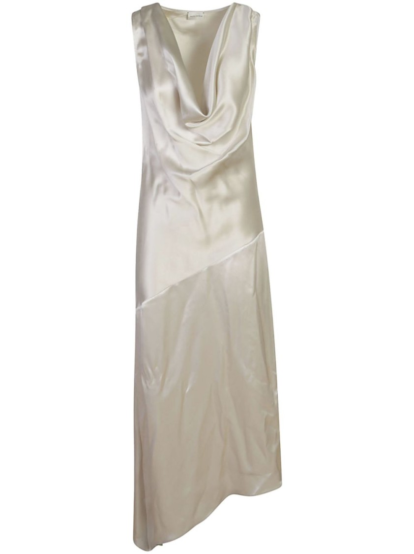 Magda Butrym Cowl Neck Silk Dress With Hem And Draping In Grey