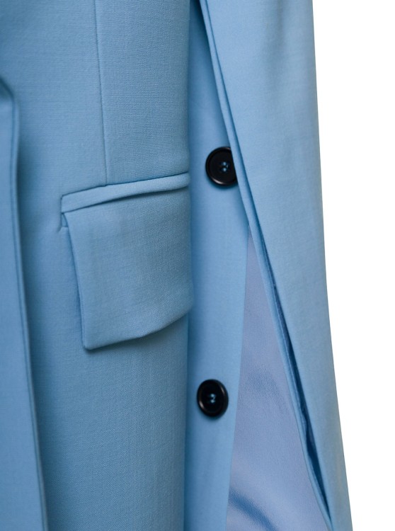 Shop Msgm Light Blue Double-breasted Jacket With Buttoned Sleeves In Stretch Wool