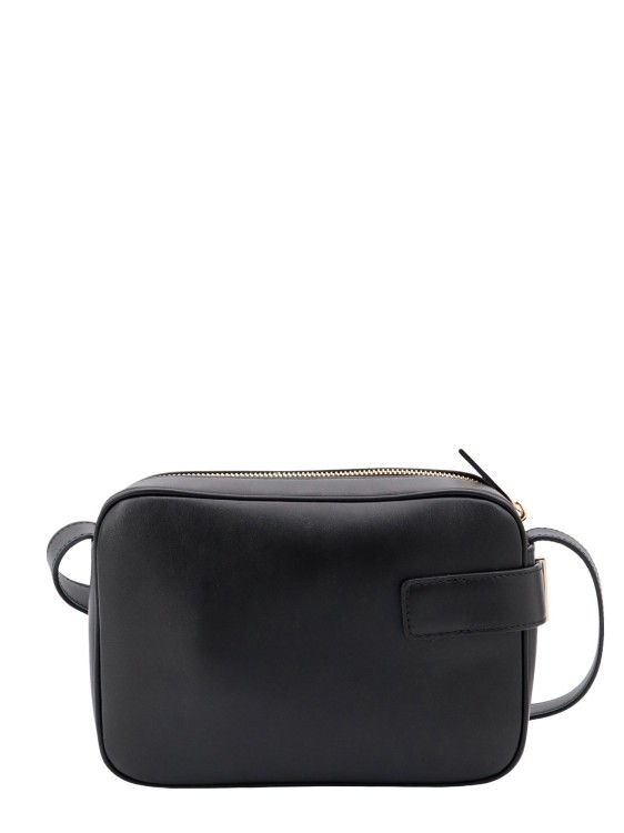 Shop Ferragamo Leather Shoulder Bag With Iconic Frontal Gancini Detail In Black