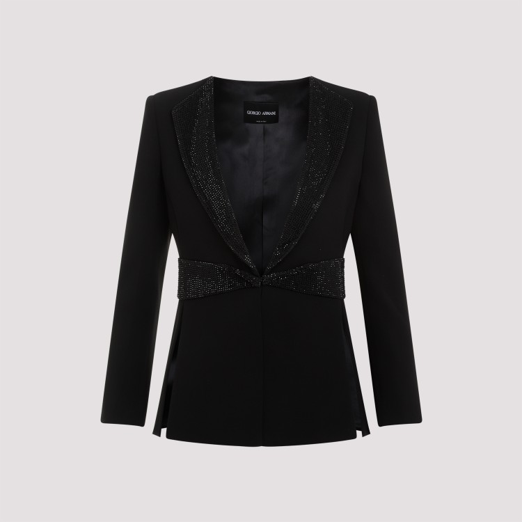 Shop Giorgio Armani Black Printed Silk Embroidered Jacket