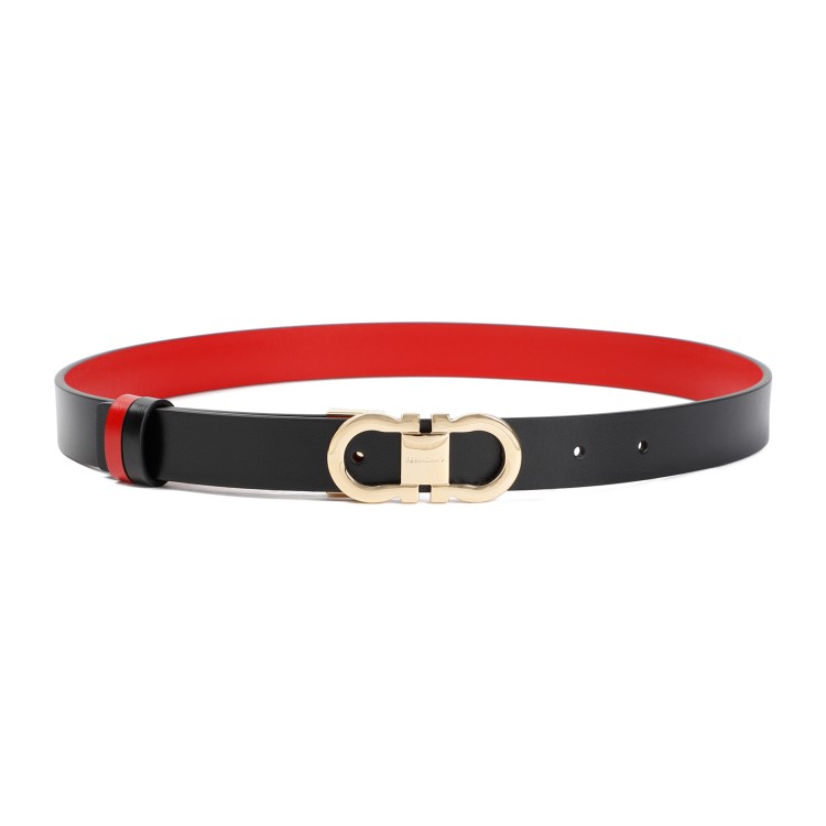 Shop Ferragamo Double Gancio Black And Flame Red Calf Leather Belt