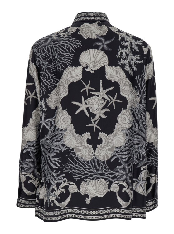 Shop Versace Black Shirt With All-over Barocco Sea Print In Silk