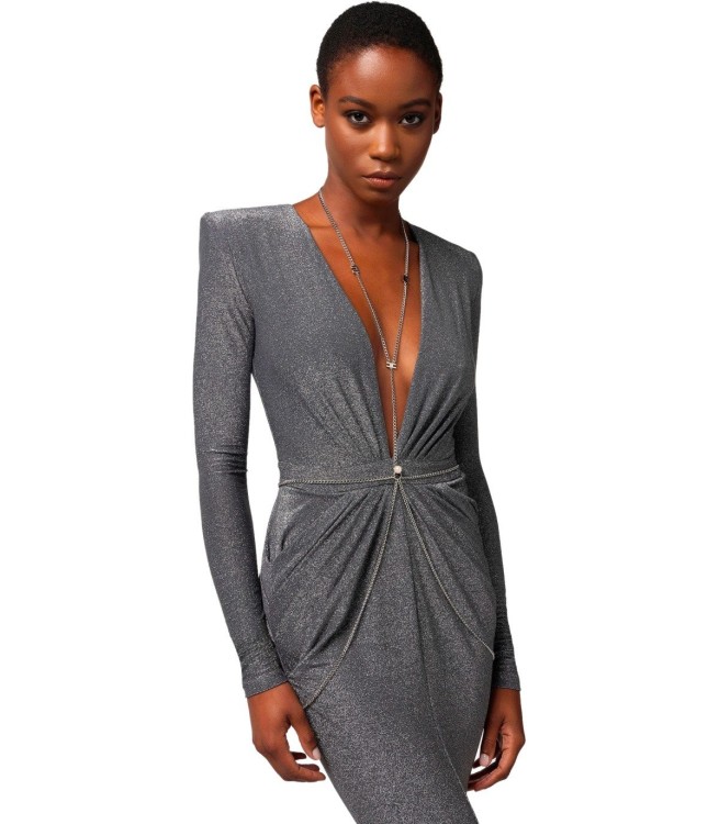 Shop Elisabetta Franchi Red Carpet Piombo Dress In Grey