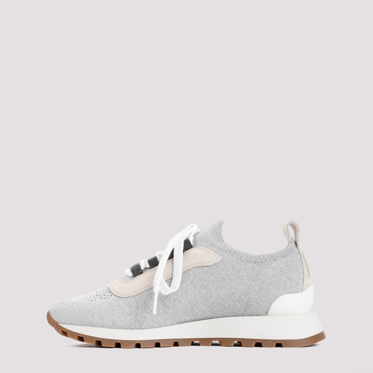 Shop Brunello Cucinelli Light Grey Textile Sneakers In White