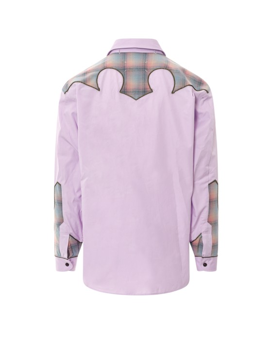 Shop Maison Margiela Cotton Shirt With Insert With Madras Motif In Purple