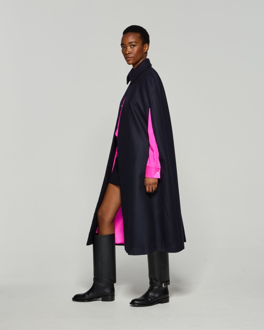Serena Bute Wool Cape - Midnight Navy In Blue