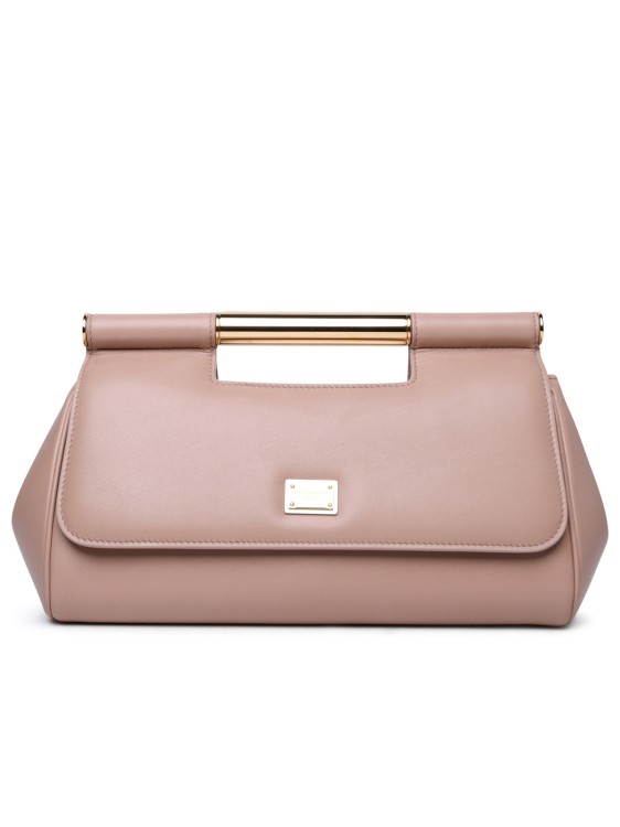 Shop Dolce & Gabbana Sicily' Large Leather Clutch Nude In Pink
