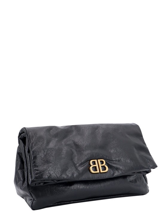 Shop Balenciaga Leather Clutch With Frontal Bb Monogram In Black