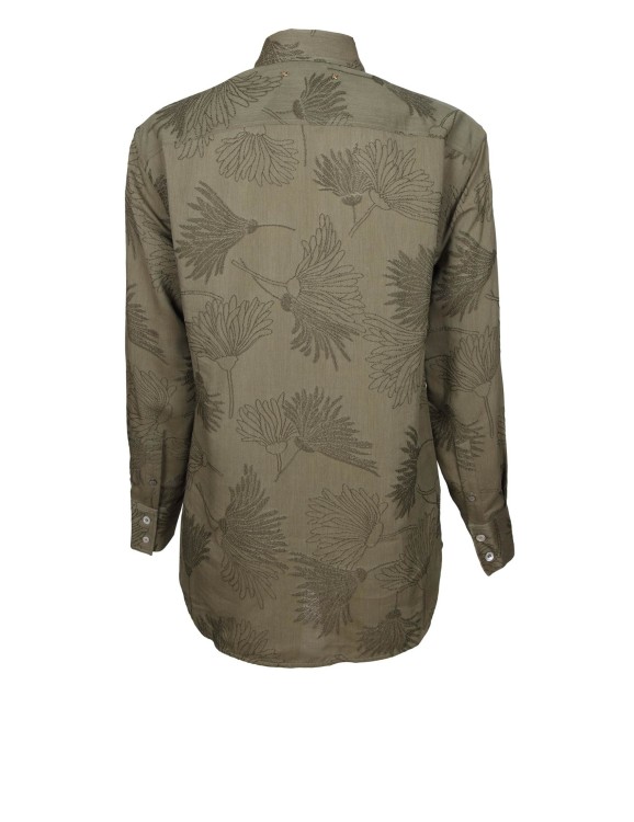 Shop Golden Goose Viscose Shirt With Jacquard Flowers In Green