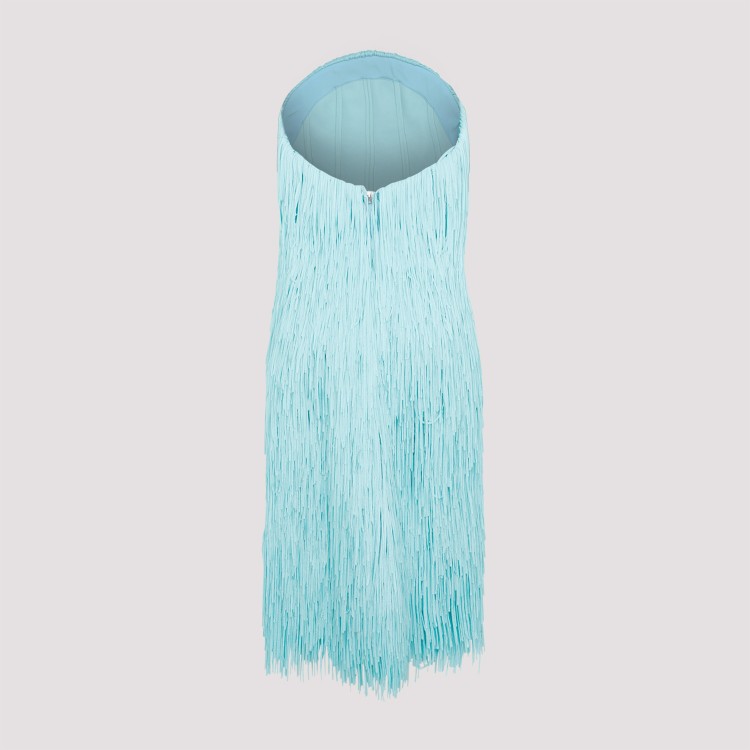 Bottega Veneta Sky Blue Fringed Midi Dress In Blue