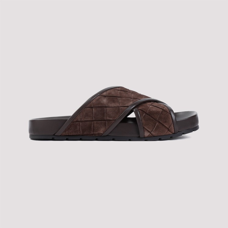 Shop Bottega Veneta Fondant Brown Suede Leather Tarik Criss Cross Sandal