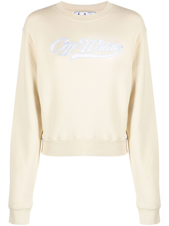 OFF-WHITE BEIGE EMBROIDERED BASEBALL LOGO CROPPED SWEATSHIRT,06646acc-fe5d-a5ce-08cd-0e5221bec2f2