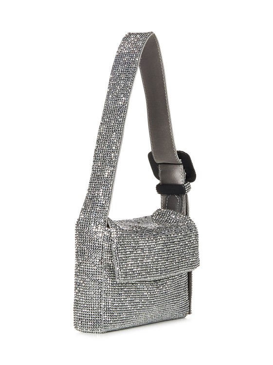 Shop Benedetta Bruzziches Silver Crystal Mesh Shoulder Bag In Grey