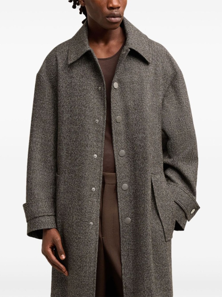 Ami Alexandre Mattiussi Wool-cotton Blended Large-profile Belted Coat In Grey