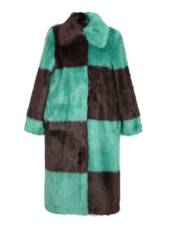 Stand Studio Checked Faux-fur Coat In Black