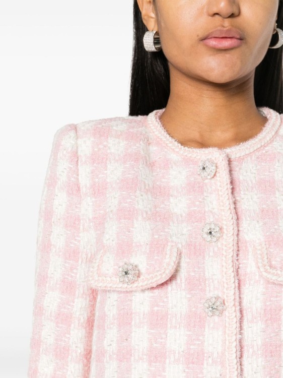 Shop Self-portrait Checked Tweed Jacket In Pink