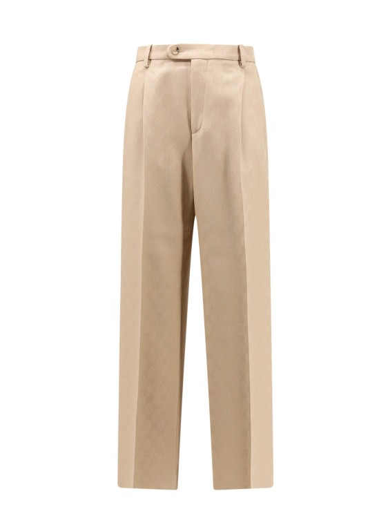 Shop Gucci Jacquard Wool Trouser With Gg Motif In Neutrals