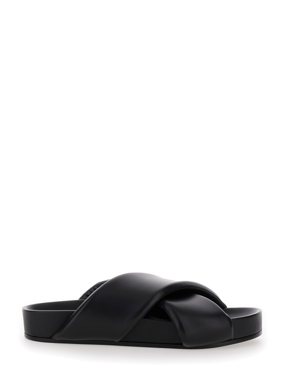 Jil Sander Black Sandals With Criss Cros Bands In Smooth Leather