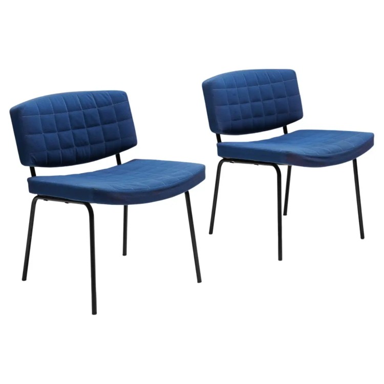 Unknown Chairs In Blue Fabric & Metal Frame, 1980s In Not Applicable