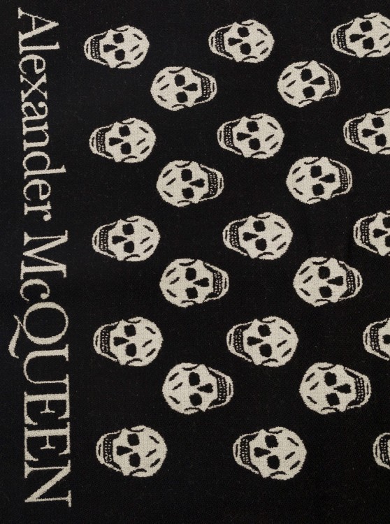 Shop Alexander Mcqueen Black Scarf With All-over Skull Motif In Wool