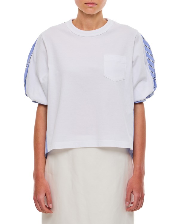 Sacai Cotton Jersey And Cotton Poplin T-shirt In White