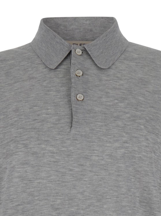 Shop La Fileria Grey Knit Polo Shirt With Classic Collar In Cotton